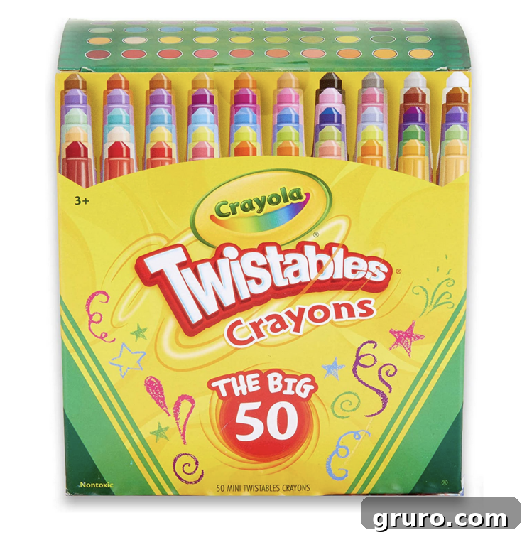 Crayola Twistables Crayons Coloring Set, showing a variety of vibrant, twist-up crayons.