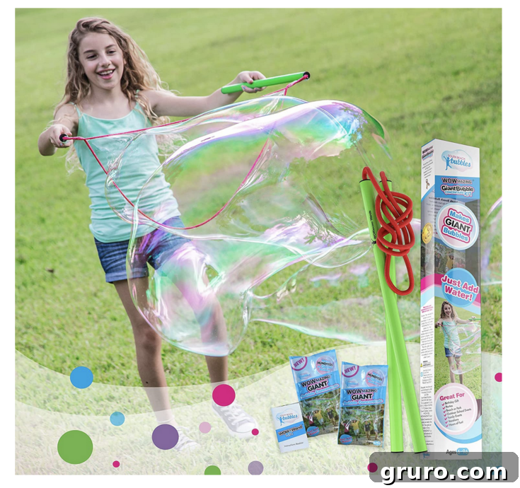 WOWmazing Giant Bubble Wands Kit, featuring large wands and bubble concentrate for massive bubbles.