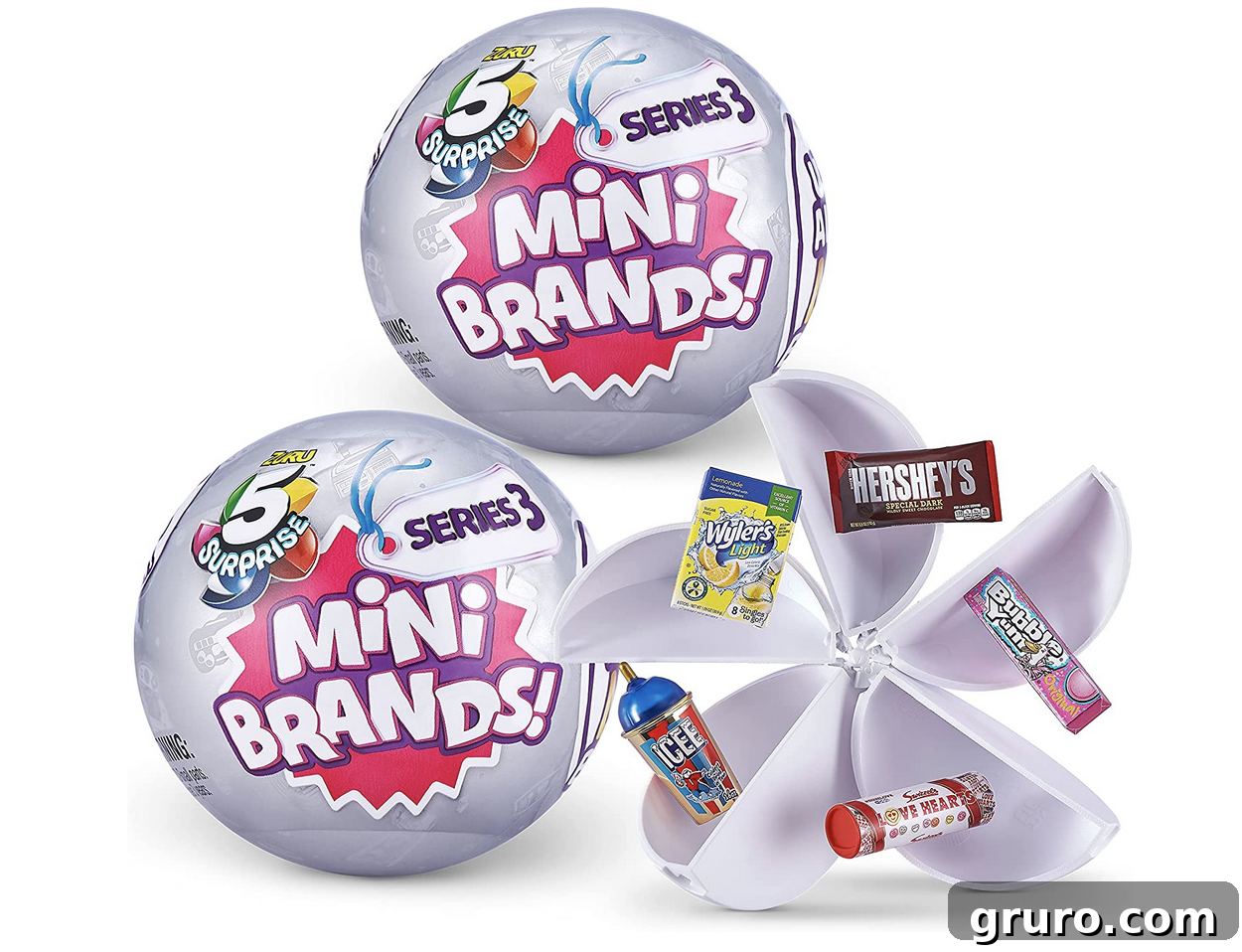 Various Zuru 5 Surprise Mini Brands collectible toys, miniature replicas of popular grocery items.