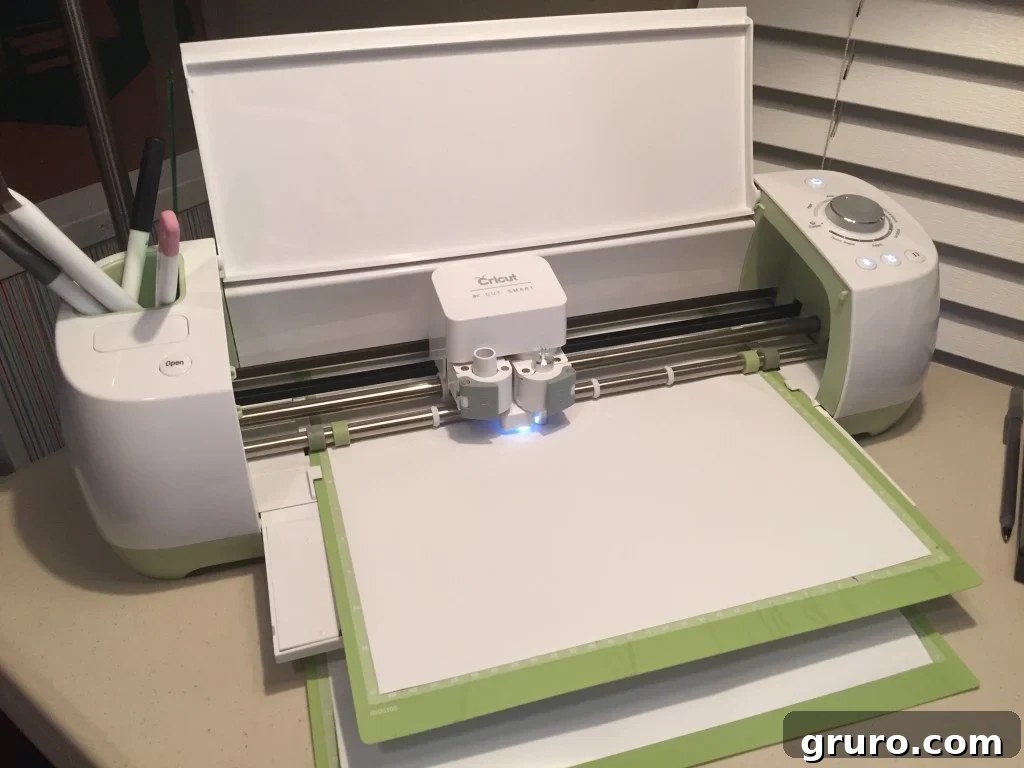Cricut Explore machine with Iron-On Vinyl ready for cutting