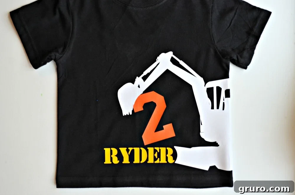 Finished 2nd Birthday Construction T-Shirt, ready for the party