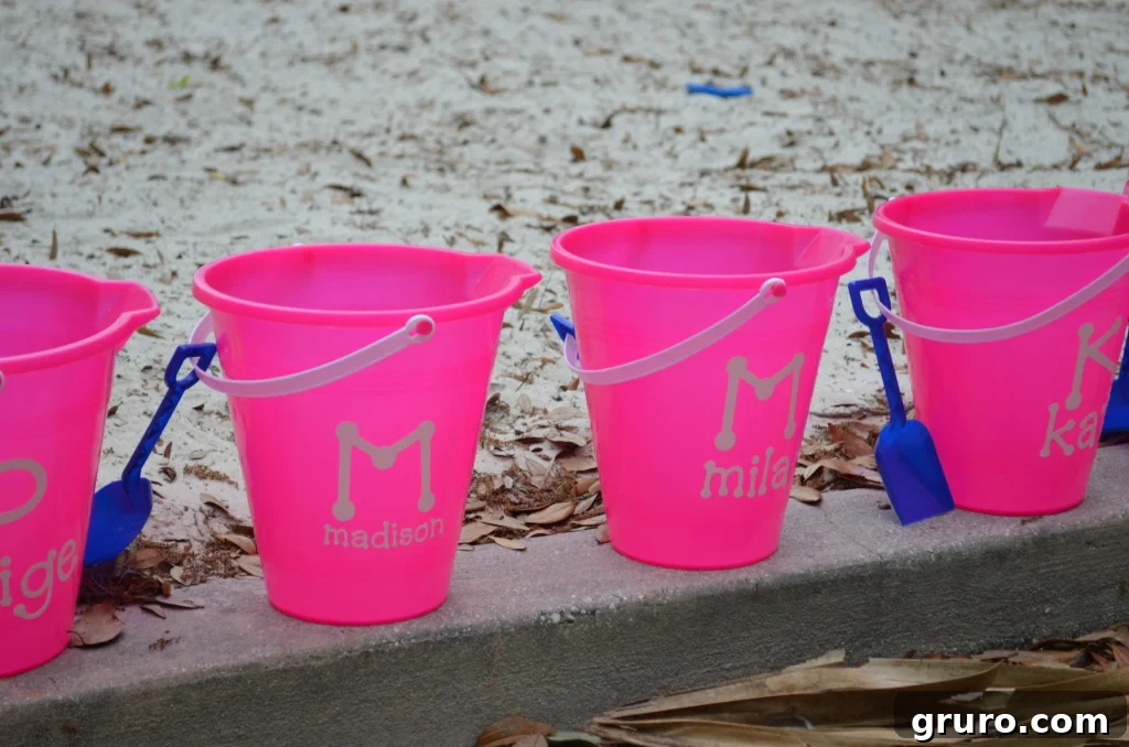 Craft Your Own Unique Beach Buckets 13 Group of Personalized Sand Buckets Lined Up