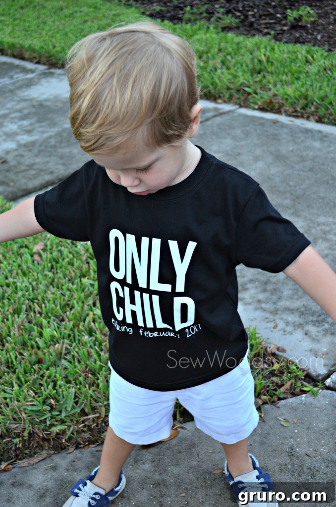 Only Child Expiring February DIY Shirt - Pregnancy Announcement