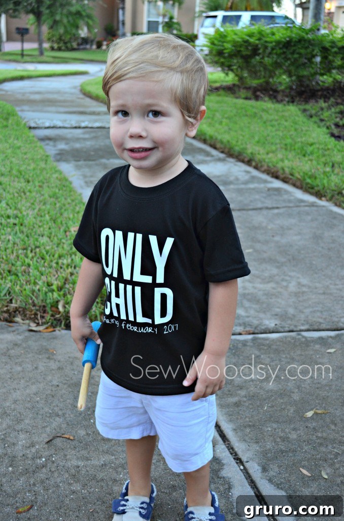 Ryder Announcing 'Only Child Expiring February 2017' with DIY T-shirt