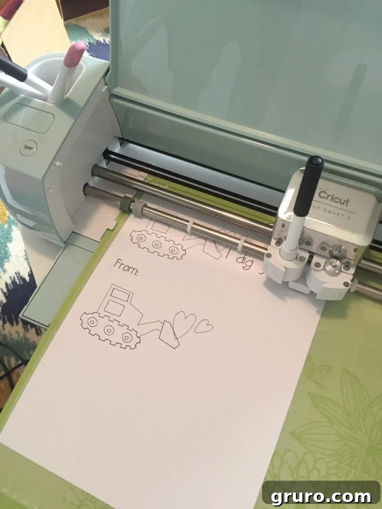 I Dig You Valentine Coloring Fun 5 The Cricut Explore Air 2 actively drawing and cutting an 'I Dig You!' Valentine