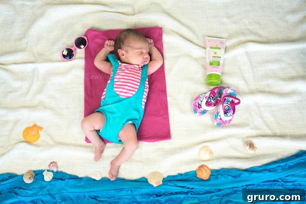 Newborn Baby in Vintage Swimsuit - 'Sunbathing'
