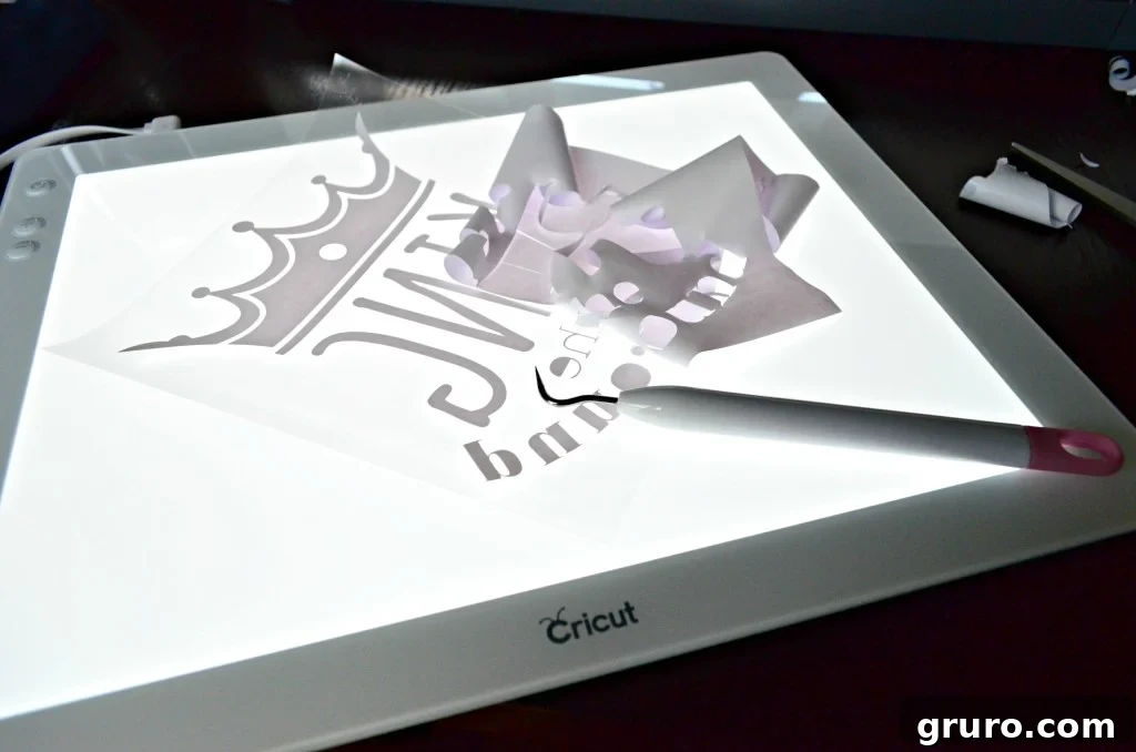 Cricut BrightPad for weeding King of the Playground vinyl