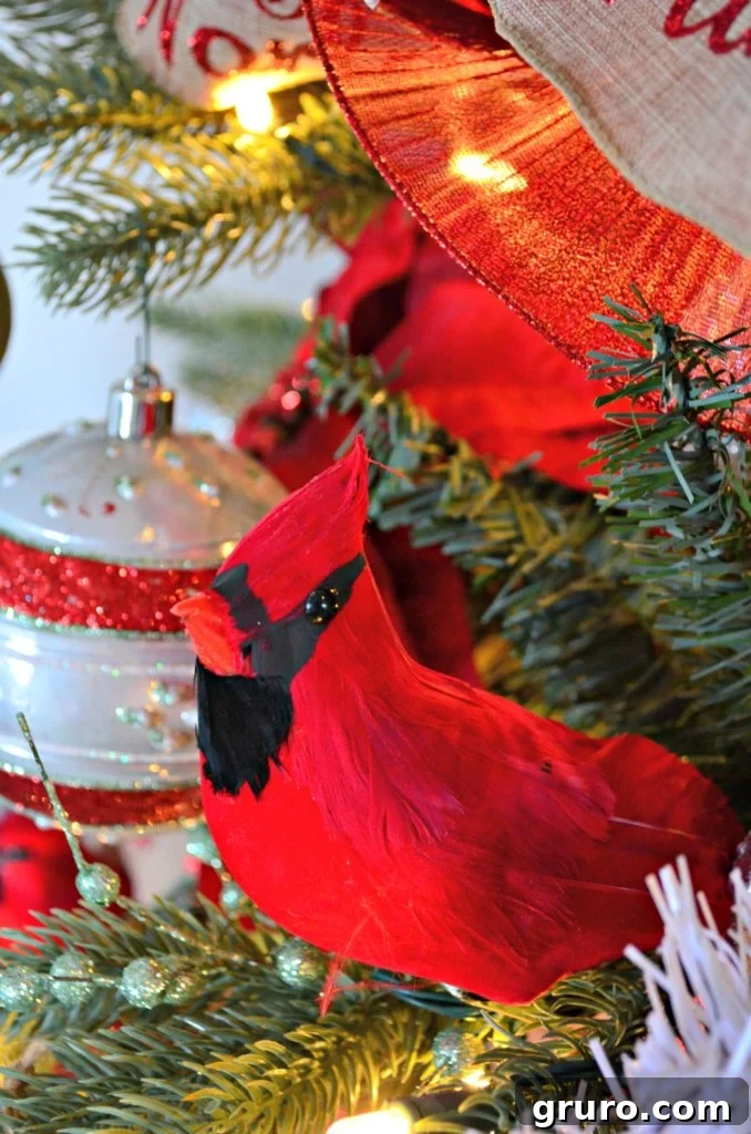 Whimsical Christmas Tree with a Cardinal Ornament, Symbolizing Remembrance