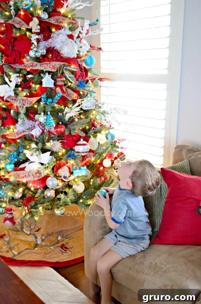 Child Gazing at the Enchanting Whimsical Christmas Tree Lights