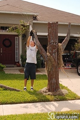 Adding natural branches to enhance the spooky tree's silhouette.