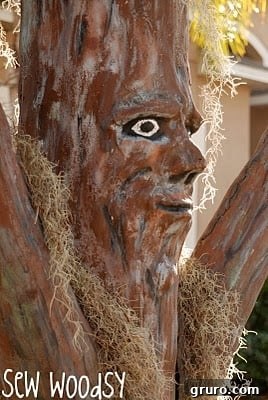 A close-up showing the intricate detail of the spooky tree's face.