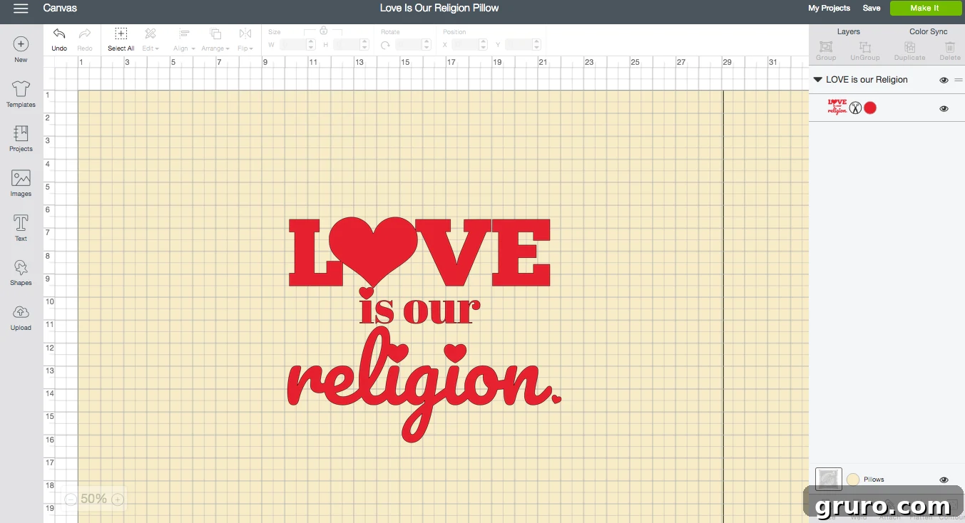 Love is our Religion Cricut Design Space Screen Shot
