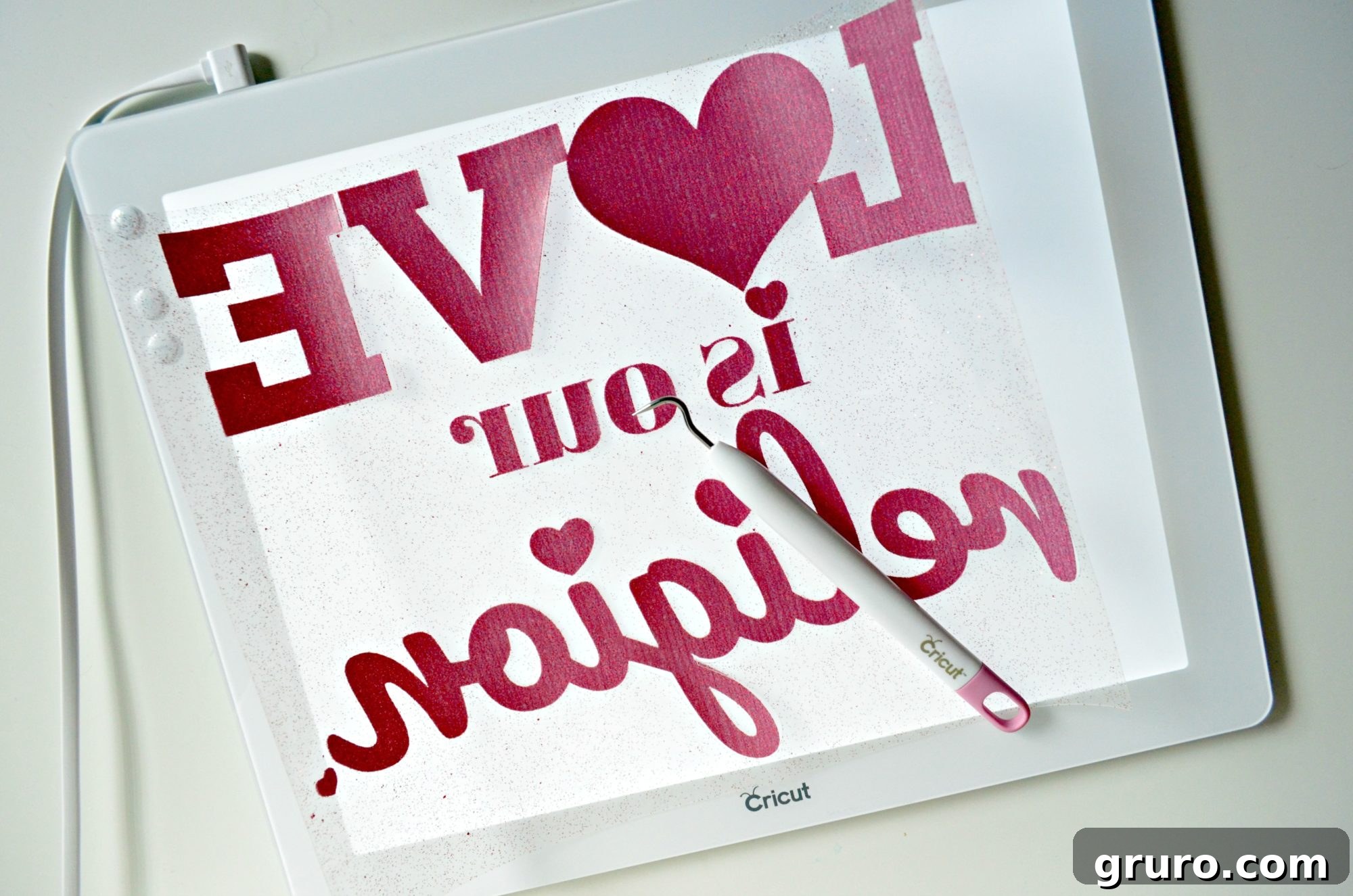 Love is my Religion Pillow - Cricut BrightPad for Weeding