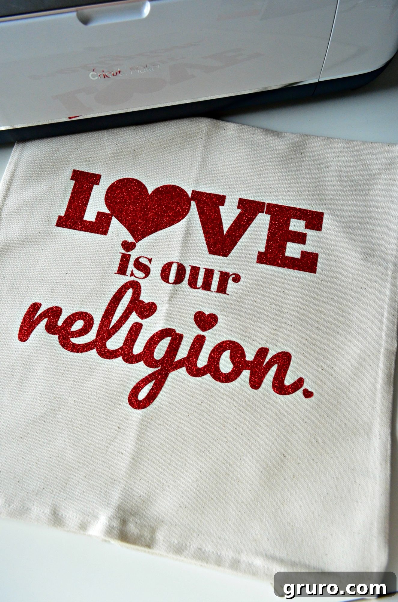 Finished Love is my Religion Pillow Cover