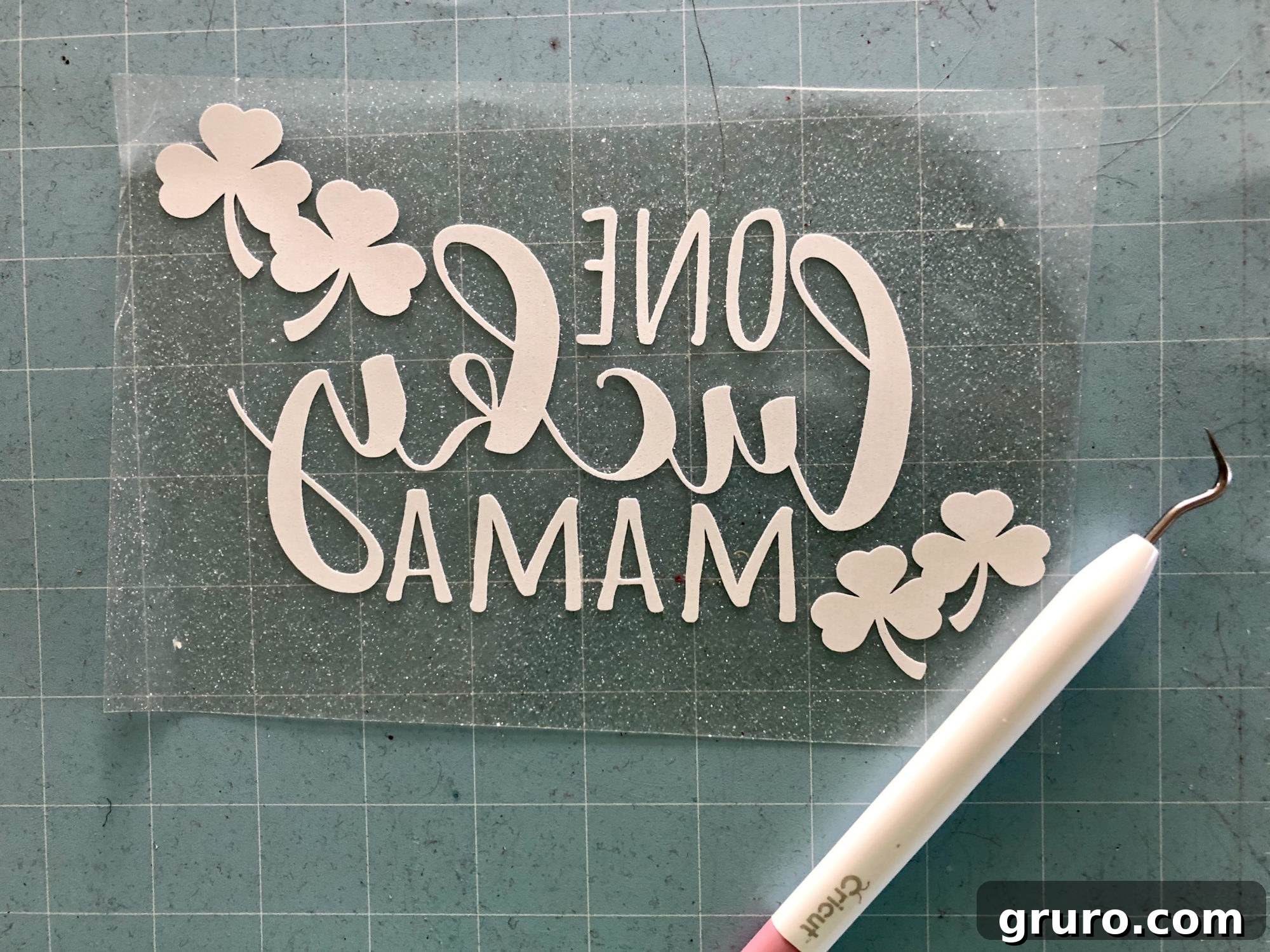DIY One Lucky Mama Iron-On Weeded Design