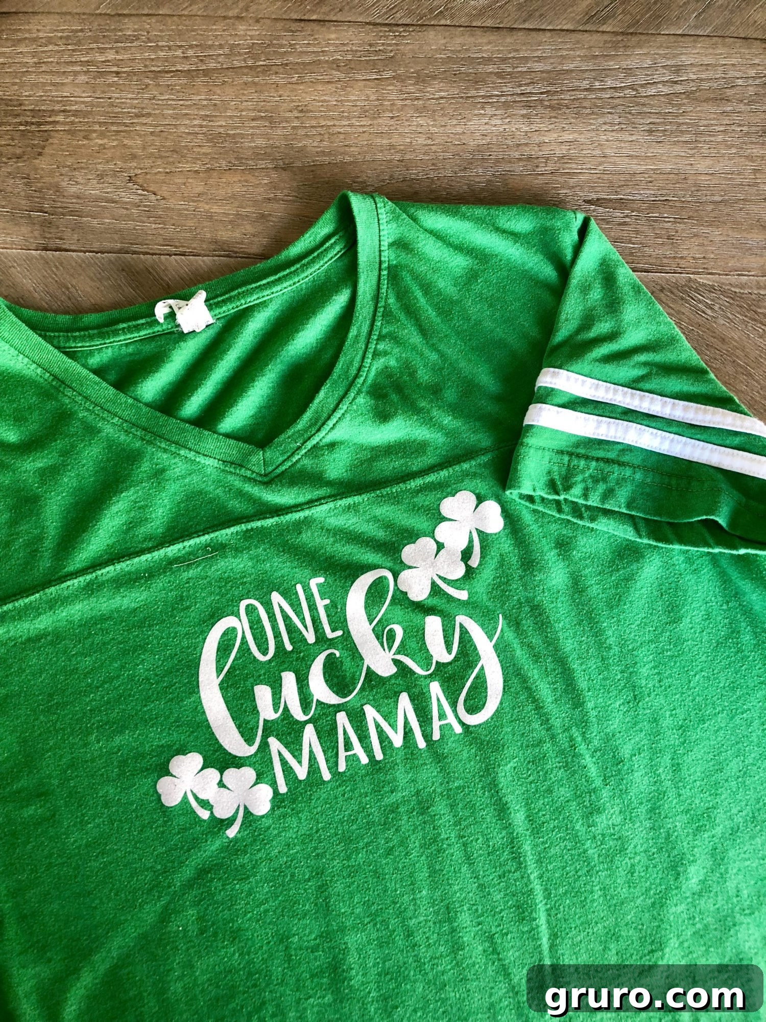 DIY "One Lucky Mama" Iron-On Shirt - Close-up