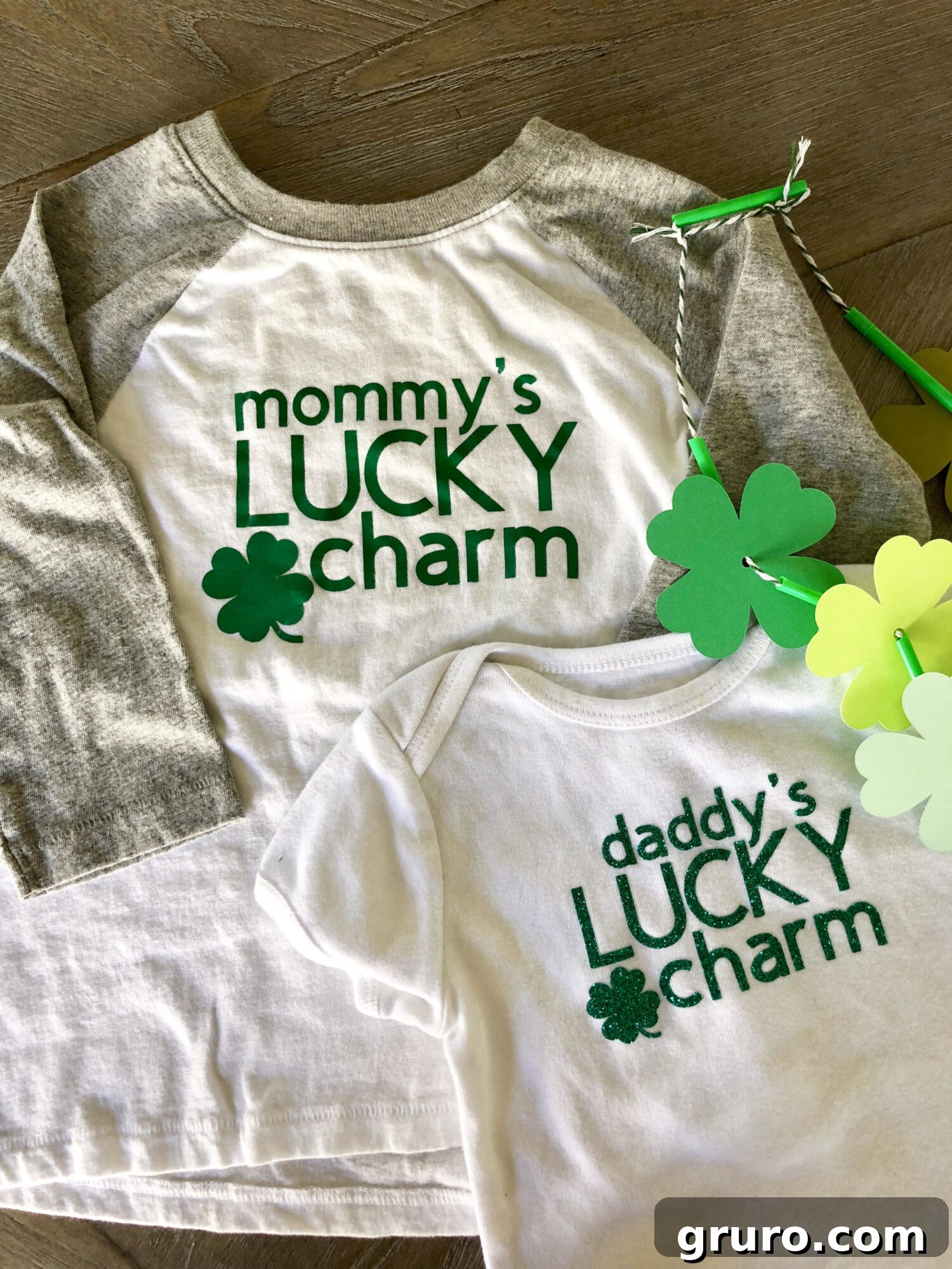 Talisman Tee 2 Child wearing a 'Mommy's/Daddy's Lucky Charm' T-Shirt for St. Patrick's Day