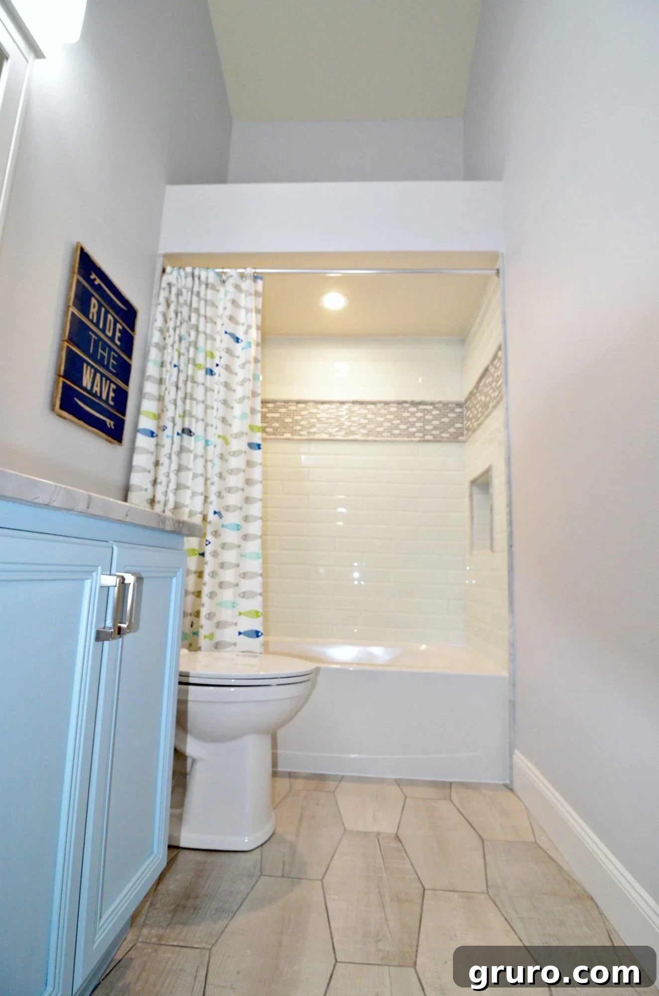 Kids Bathroom Showing Storage Loft Area