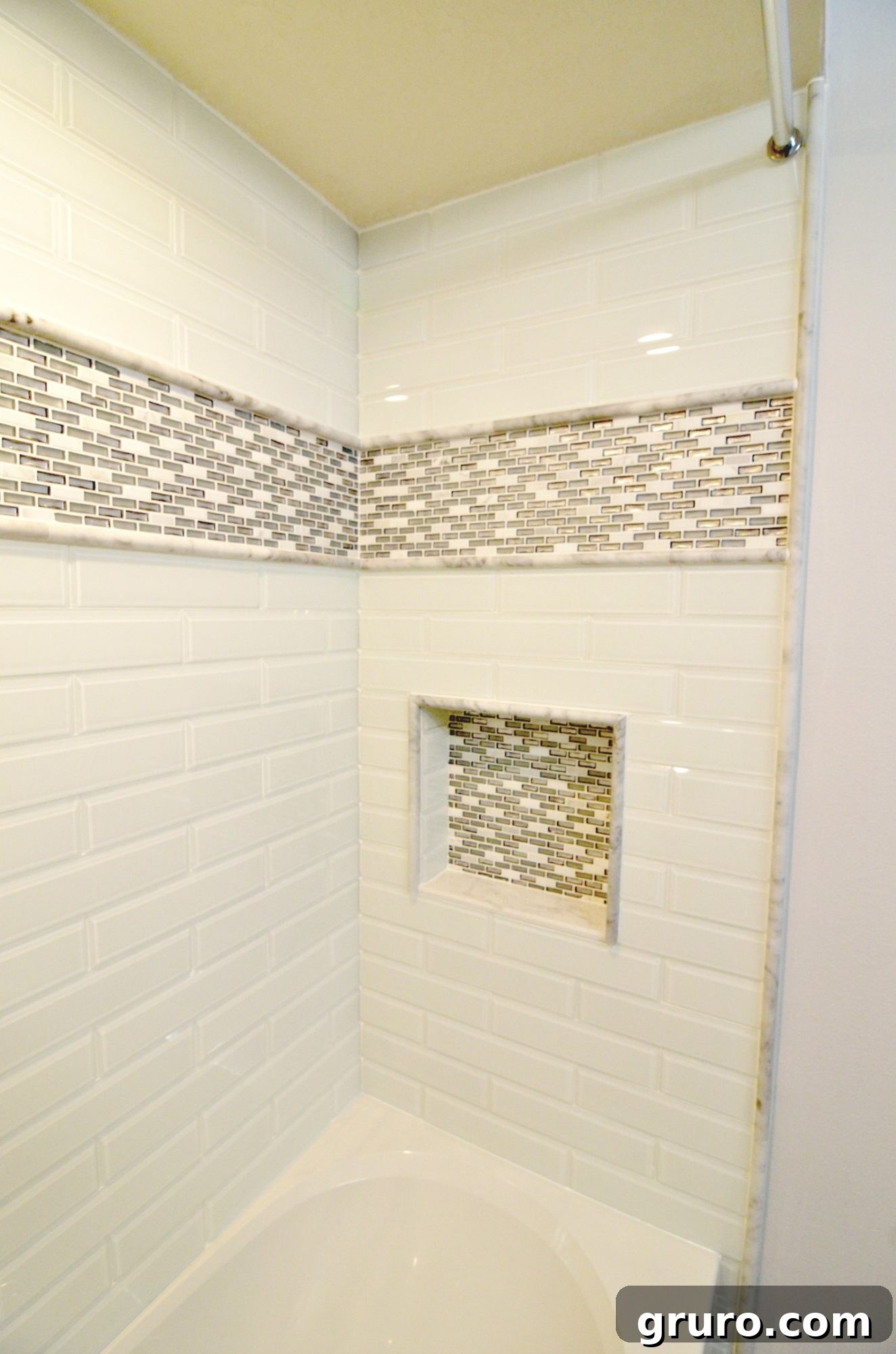Built-in Shower Niche with Glass Bevel Tile