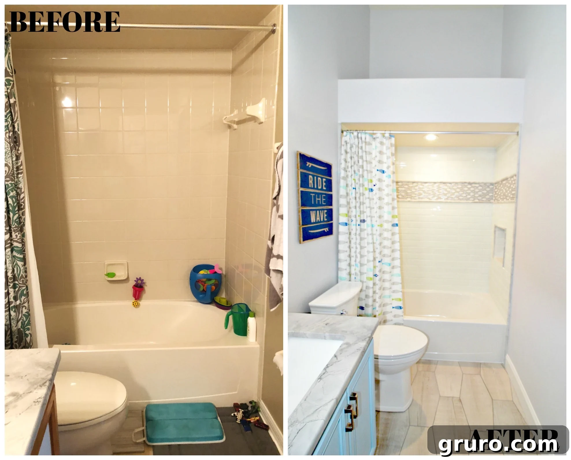 Custom Tile Shower and Hexagon Floor Before and After