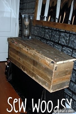 Newly constructed, unfinished rustic wooden coffin before decoration.