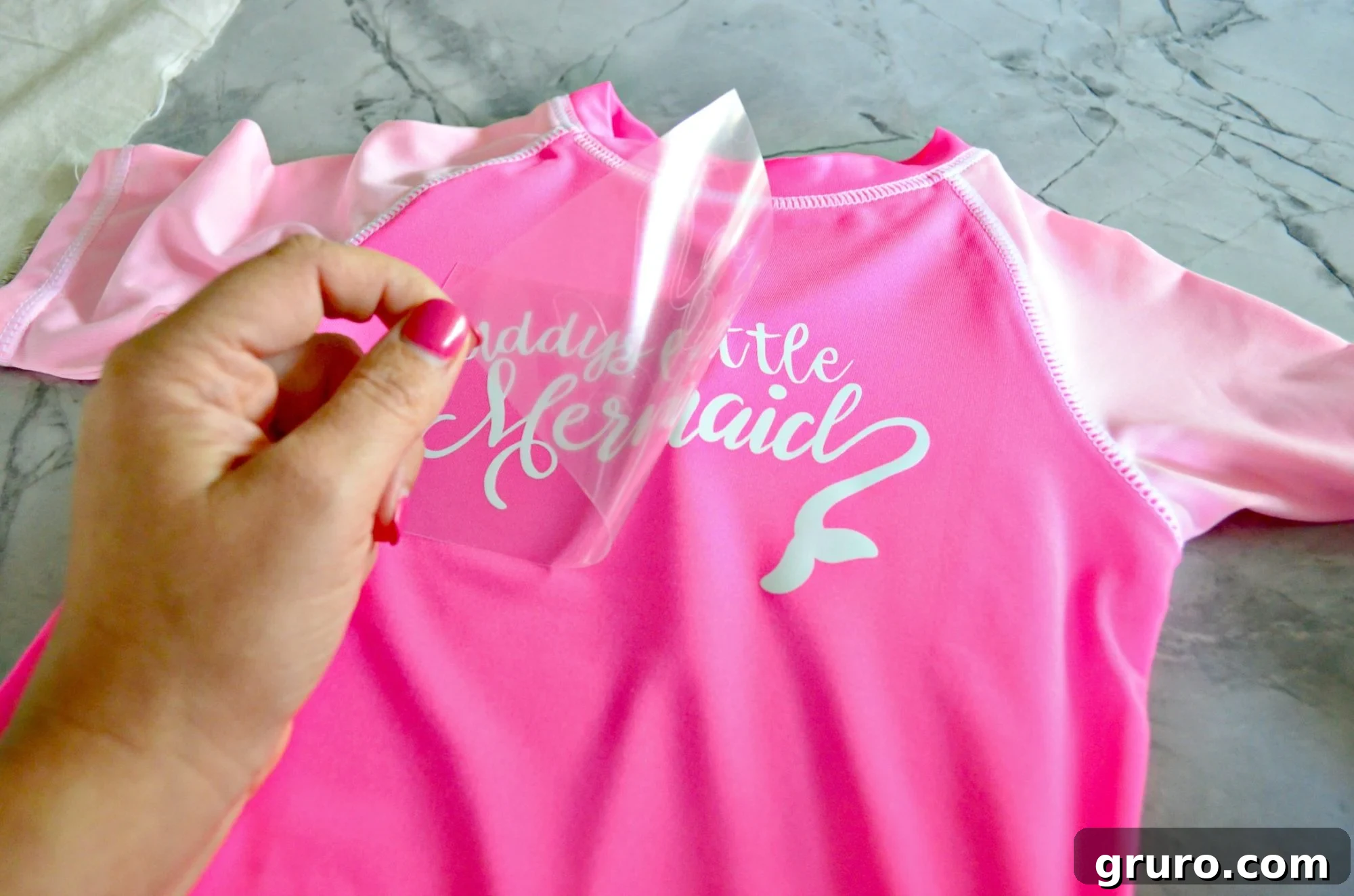 DIY Daddy's Little Mermaid Rash Guard Made with Cricut Maker Peeling HTV Film