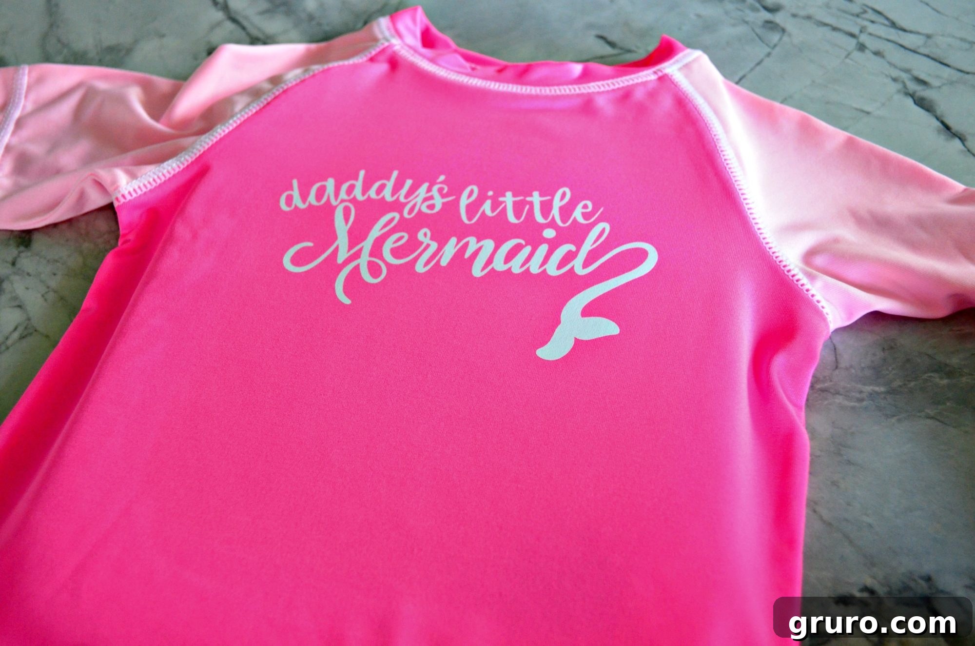 DIY Daddy's Little Mermaid Rash Guard Made with Cricut Maker and StrongBond Iron-On Vinyl