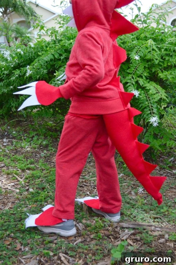 No Sew Dinosaur Costume with attached claws and tail