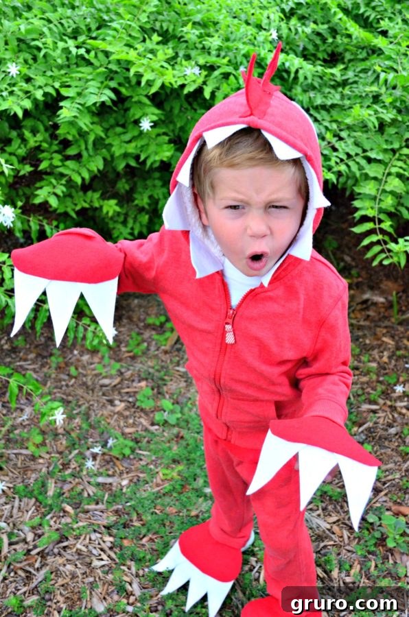 Toddler in a No Sew Dinosaur Costume
