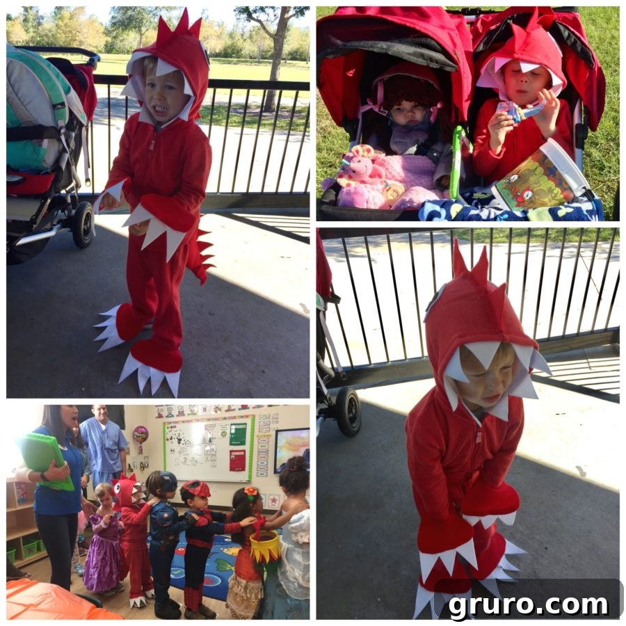 Collage of No Sew Dinosaur Costume photos
