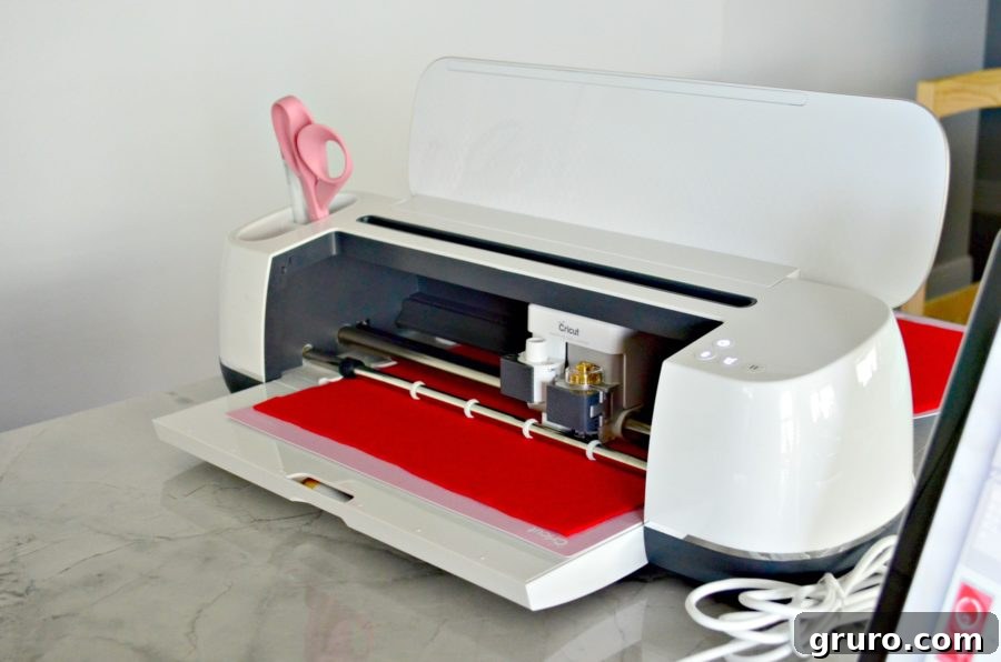 Cricut Maker in action, cutting felt for a costume