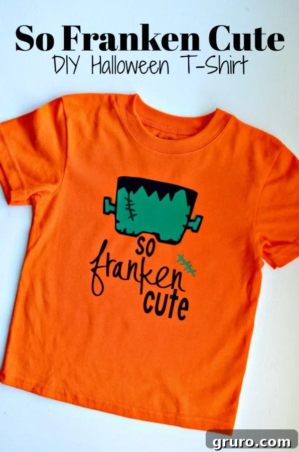 So Franken Cute - DIY Halloween T-Shirt featuring a charming Frankenstein monster design made with Cricut Iron-On Vinyl
