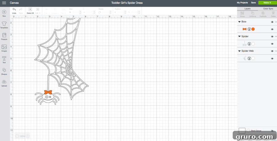 Cricut Design Space screenshot for Toddler Girls DIY Spider Web Dress