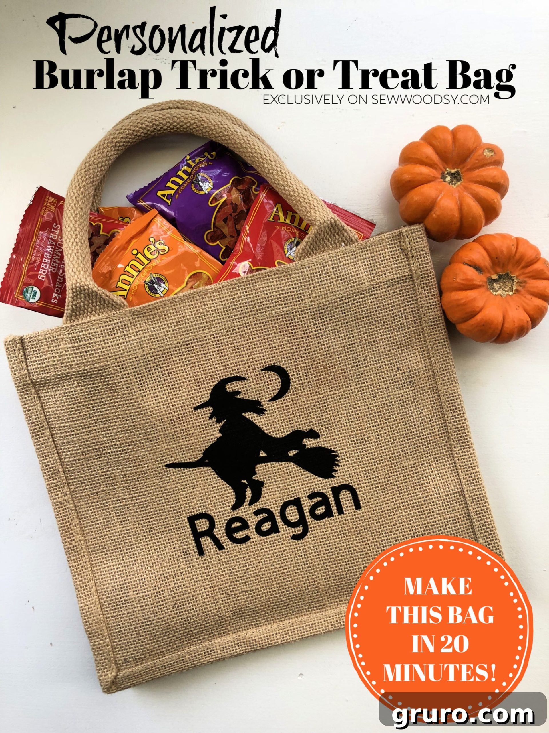 Personalized Burlap Trick or Treat Bag for Halloween