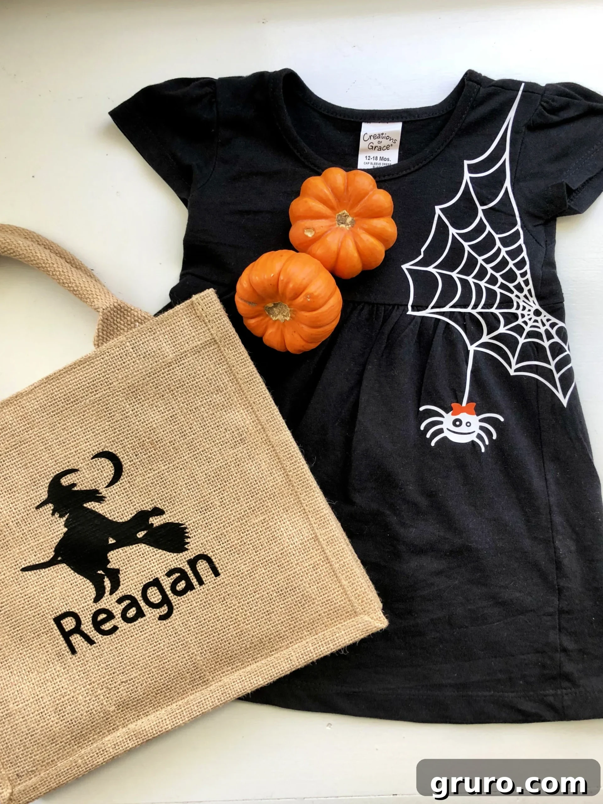 Personalized Burlap Trick or Treat Bag with Spider Girls Dress