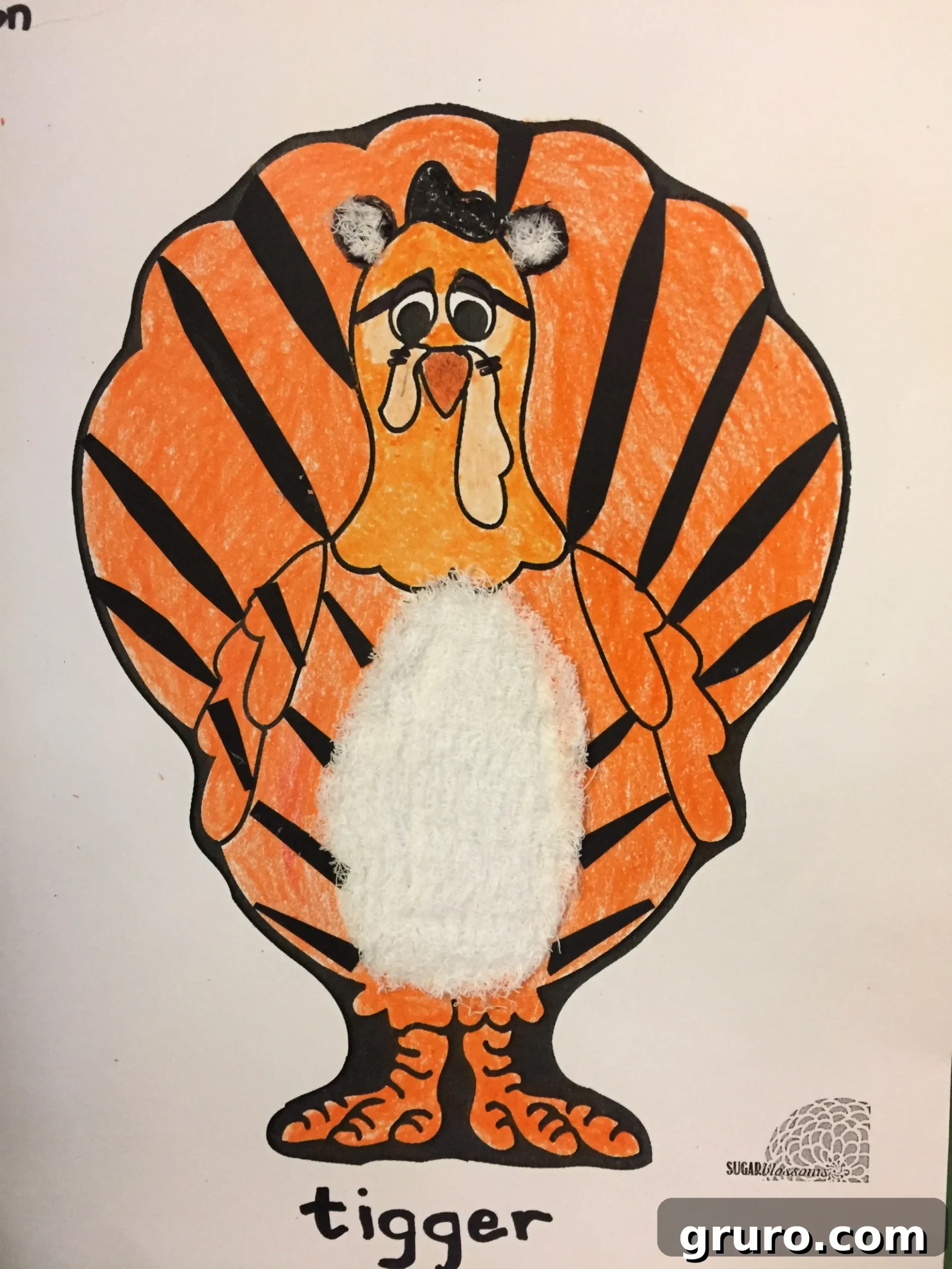 Paper Turkey In Disguise colored as  Tigger with a furry belly and ears. 