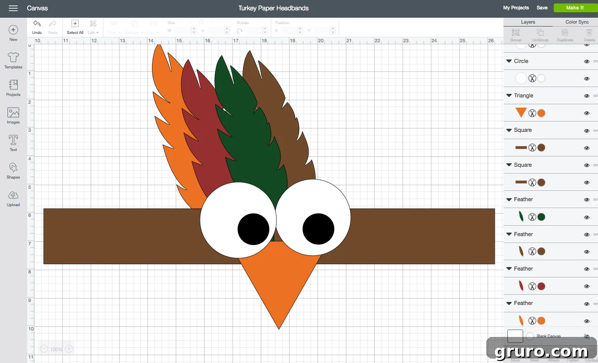 Turkey Headband Screenshot of Cricut Design Space.