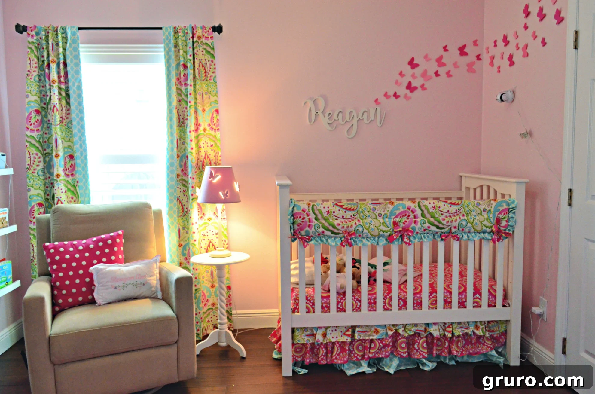 Close-up of Baby Girl Crib Bedding with Floral Design