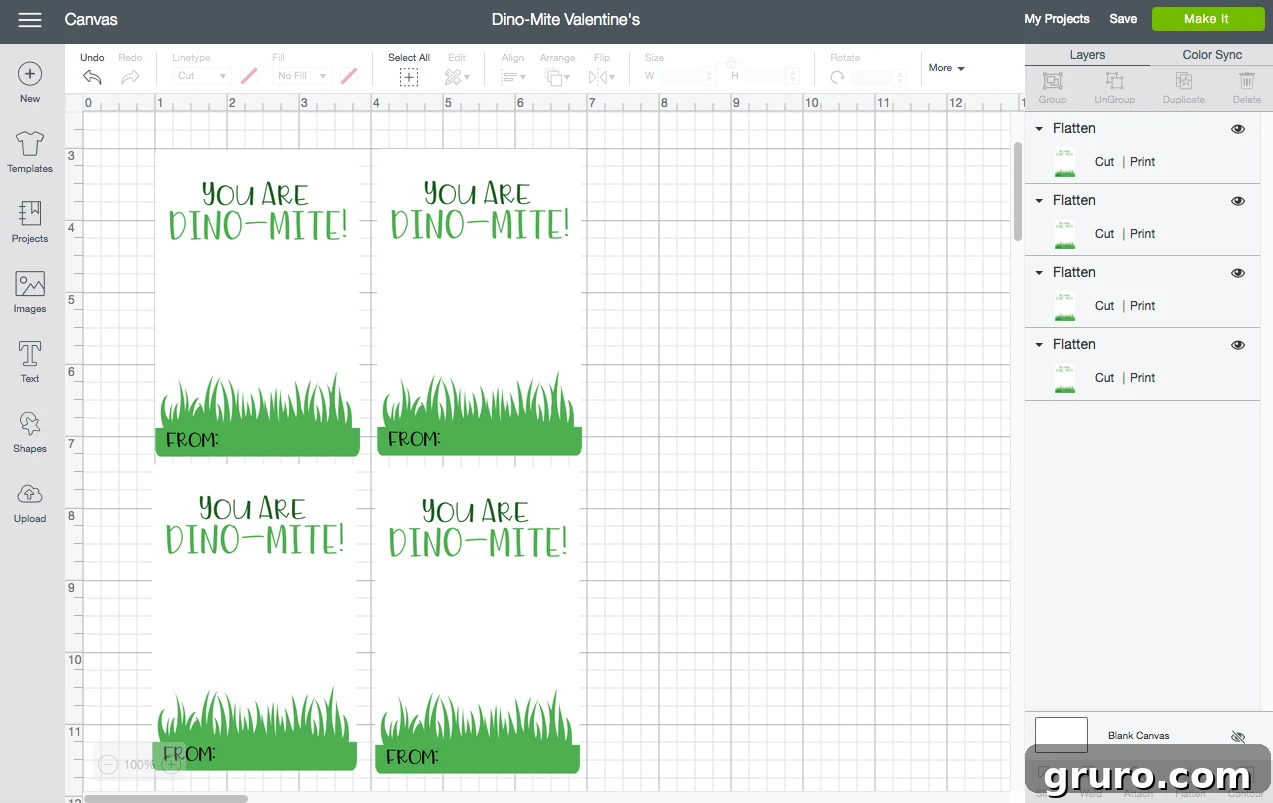 Roarsome Love 3 "You Are Dino-Mite!" Screen Shot of Cricut Design Space with editable text