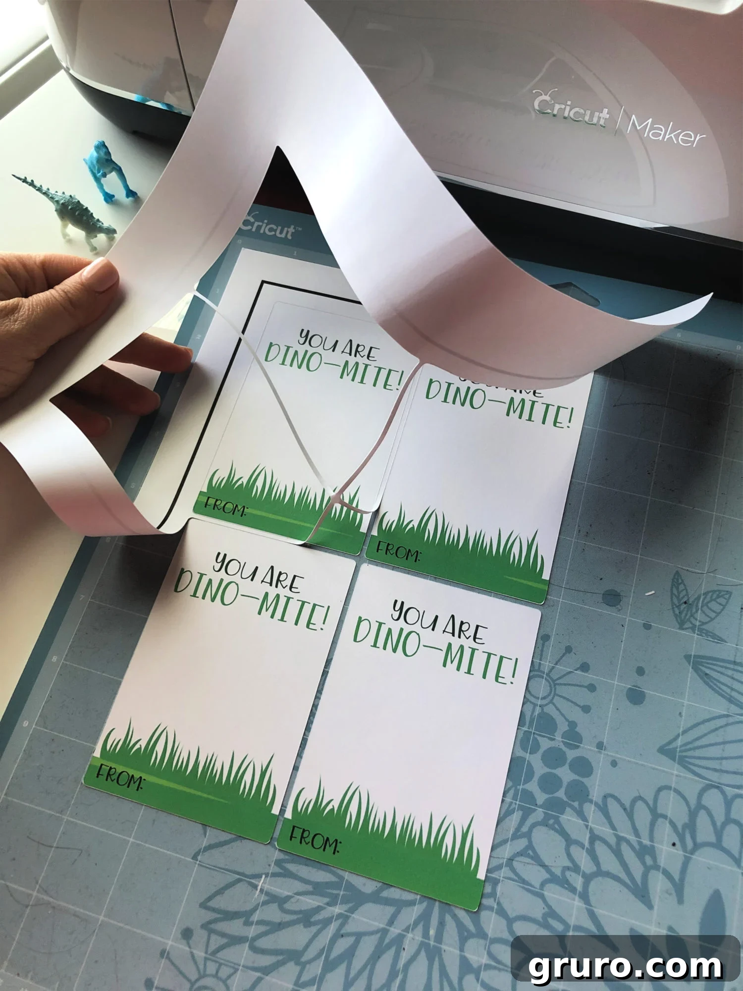 Roarsome Love 6 Dino-Mite Valentine using Cricut Maker, showing cut cards
