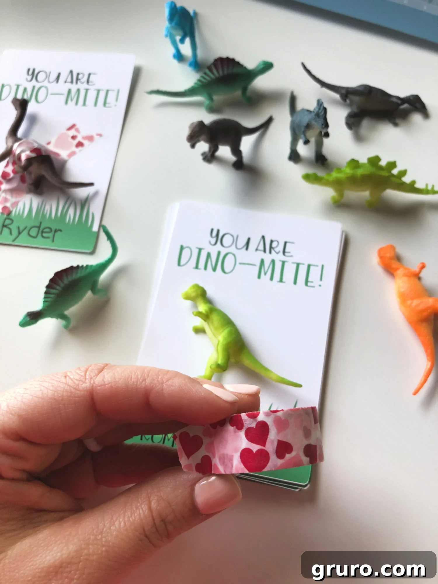 Roarsome Love 7 Dino-Mite Valentine with Washi Tape being applied