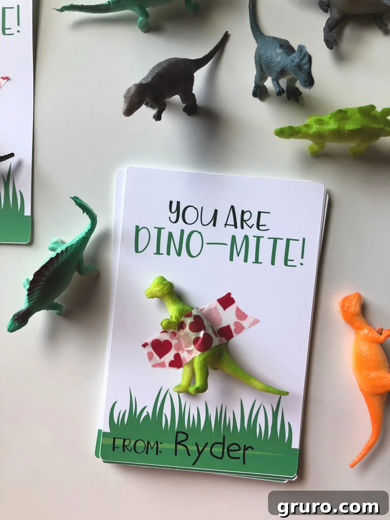 Roarsome Love 8 "You Are Dino-Mite!" DIY Valentine with a dinosaur attached