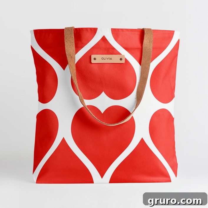 Red and White Striped Bag with a brown strap.