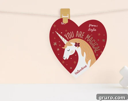 Magical Unicorn Valentine with heart shape from Minted