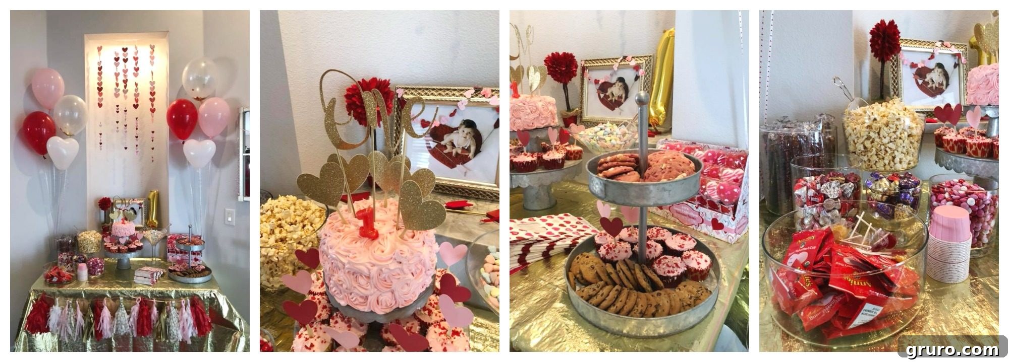 Valentine's Themed First Birthday Party Dessert Table Setup