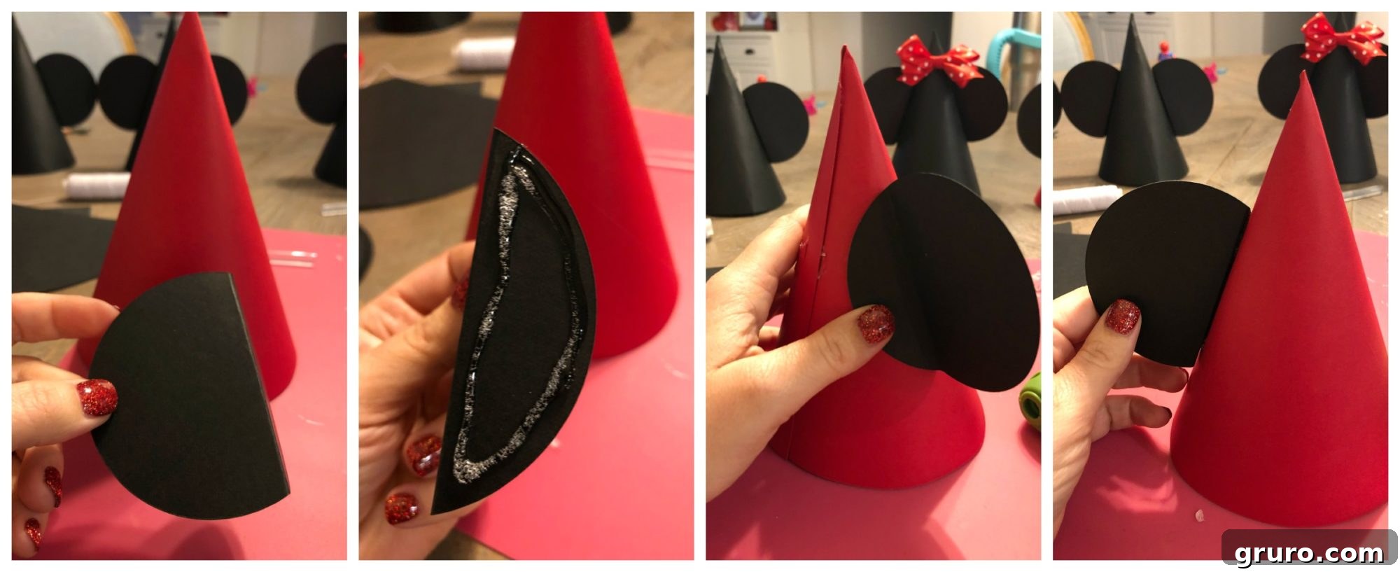 DIY Minnie and Mickey Mouse Party Hats step 3 adding the ears
