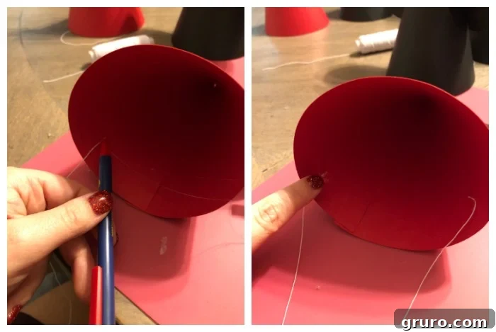 DIY Minnie and Mickey Mouse Party Hats adding the elastic