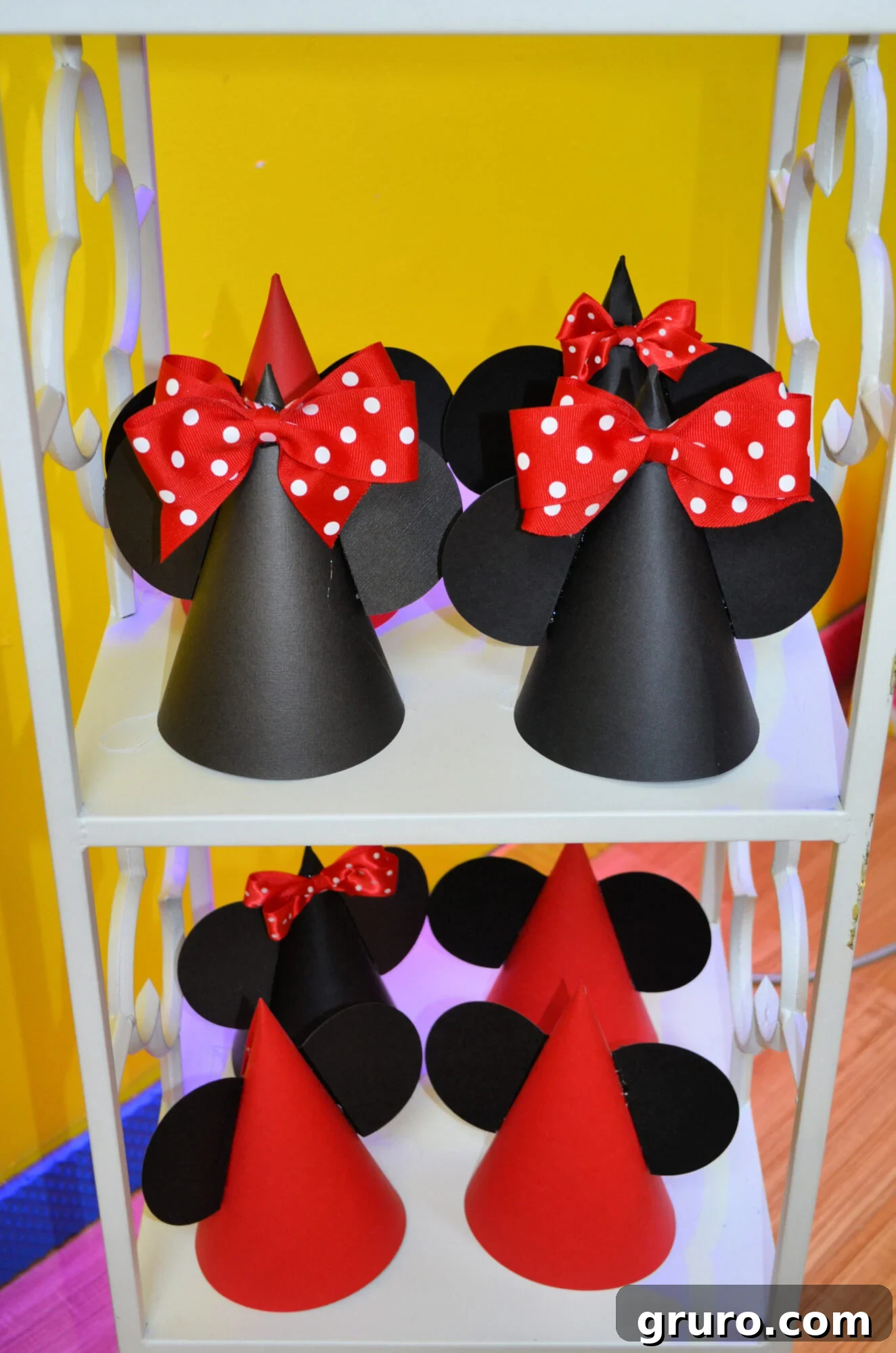Finished DIY Minnie and Mickey Mouse Birthday Party Hats