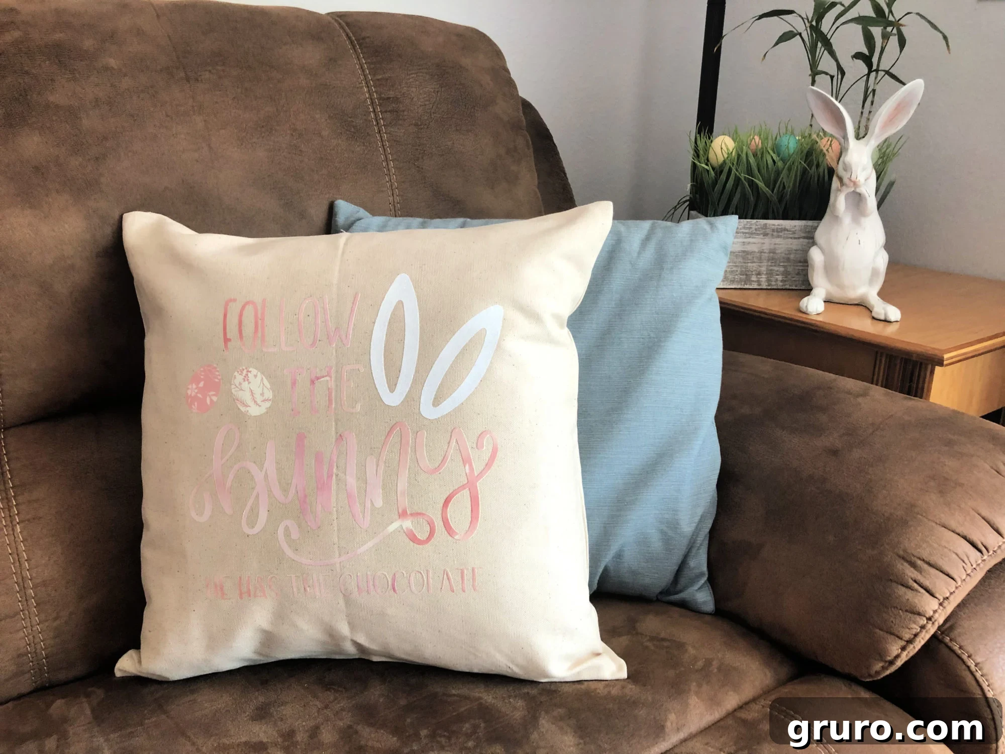 Displaying DIY Follow the Bunny Pillow in Home Decor