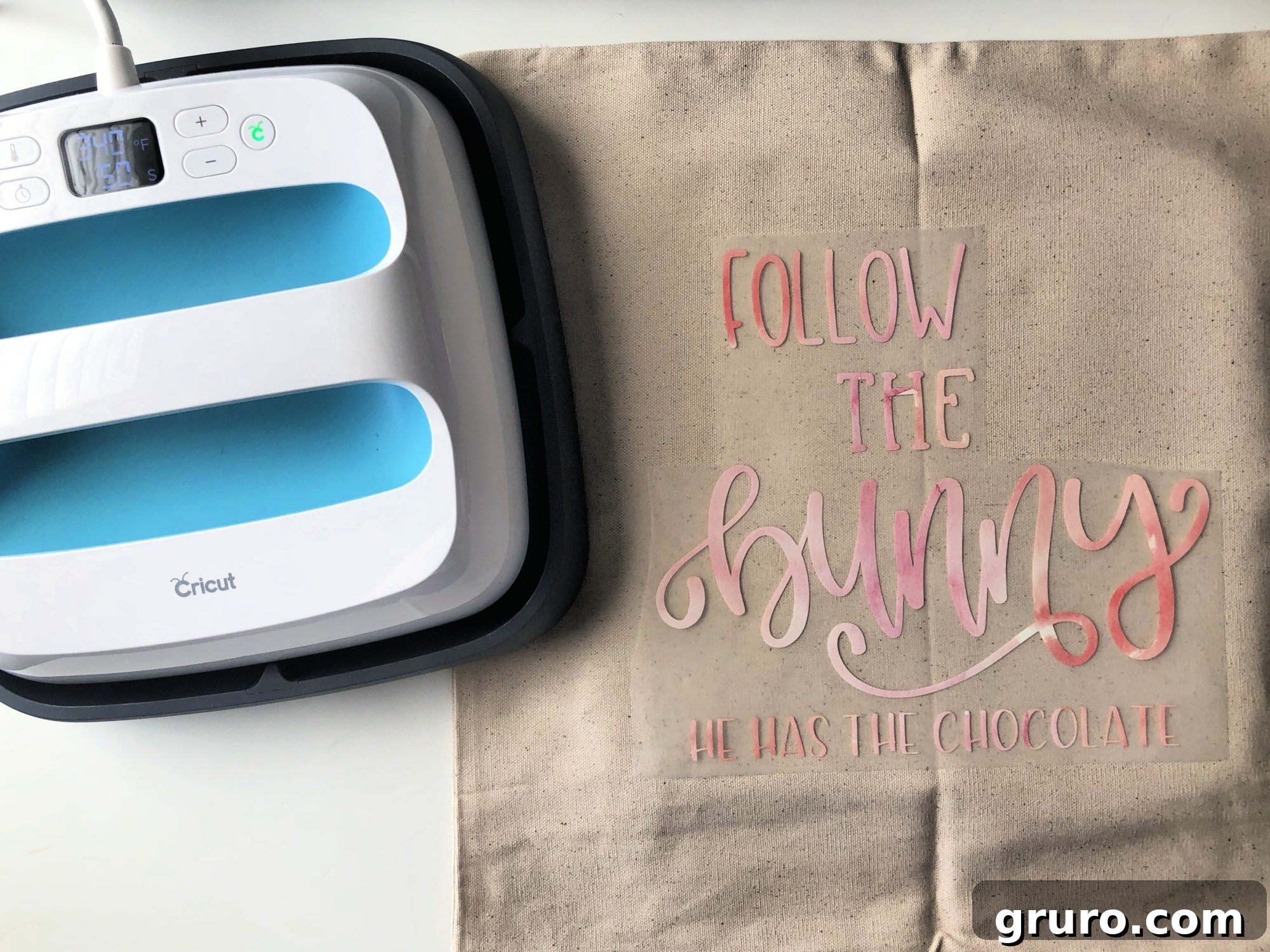 Pressing DIY Follow the Bunny Pillow with Cricut EasyPress